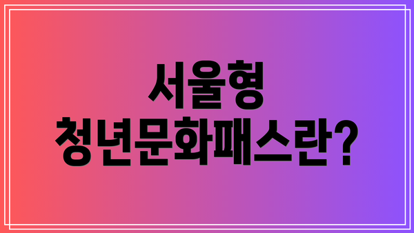 서울형 청년문화패스란?