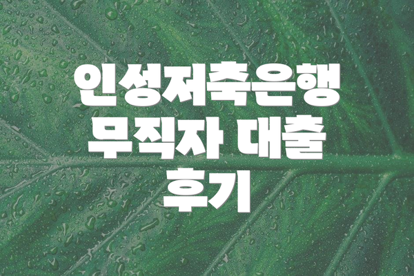 인성저축은행 무직자 대출 후기