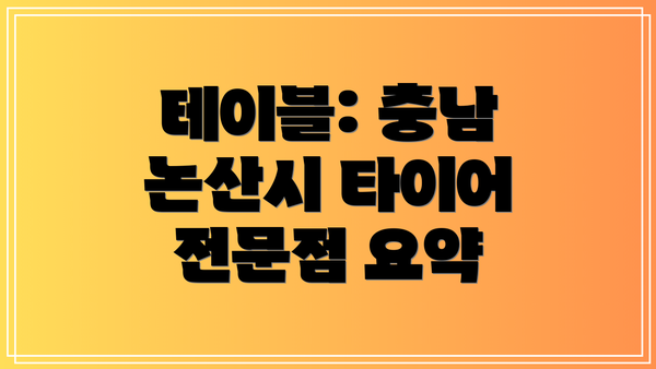 테이블: 충남 논산시 타이어 전문점 요약